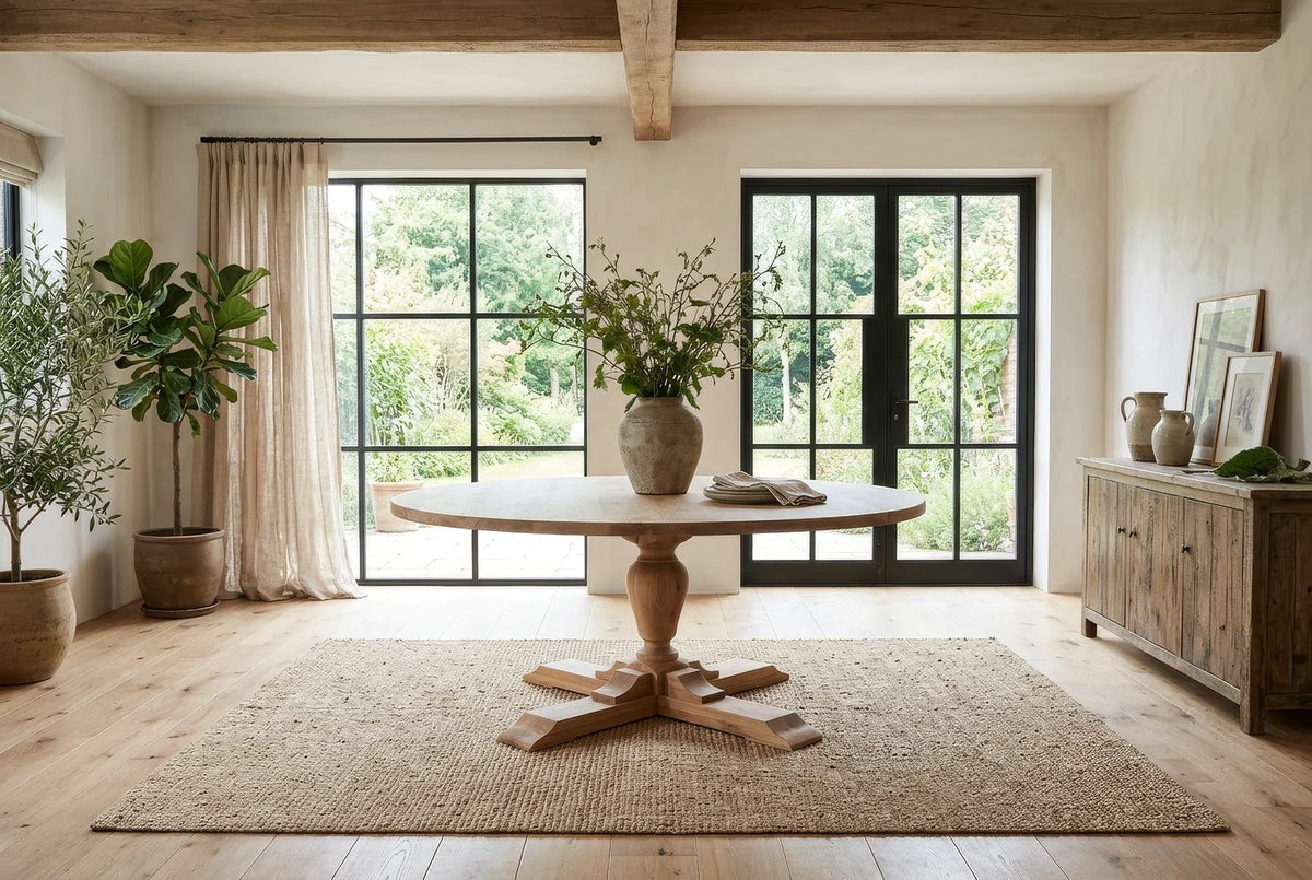 A round pedestal table