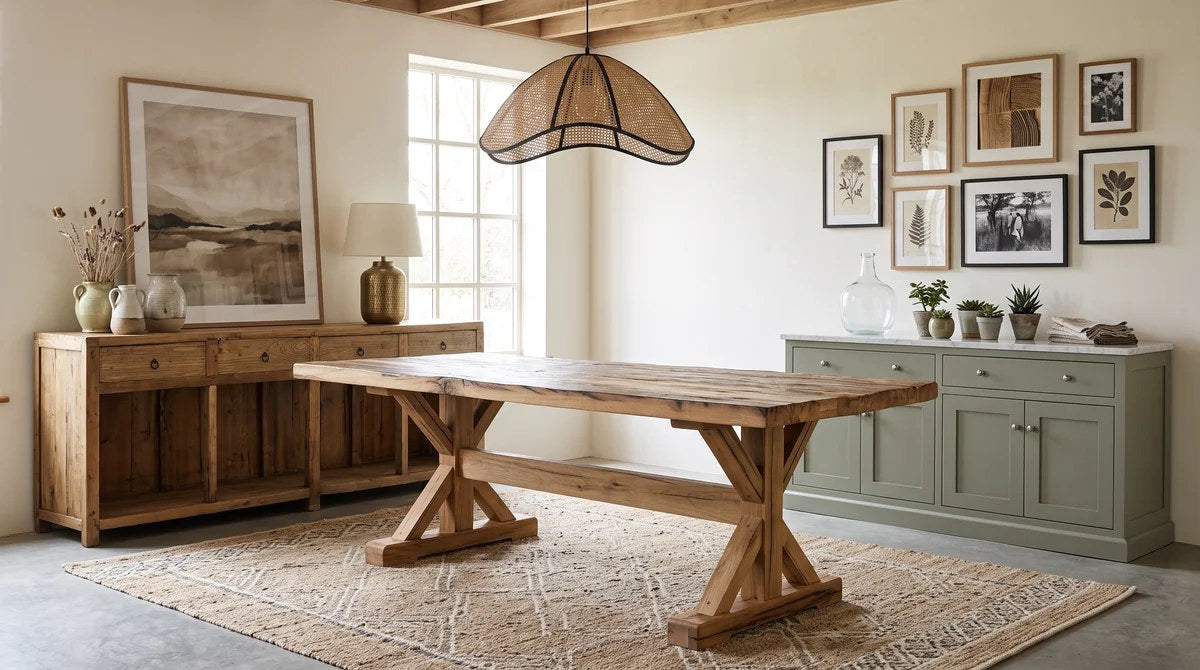 A reclaimed trestle table