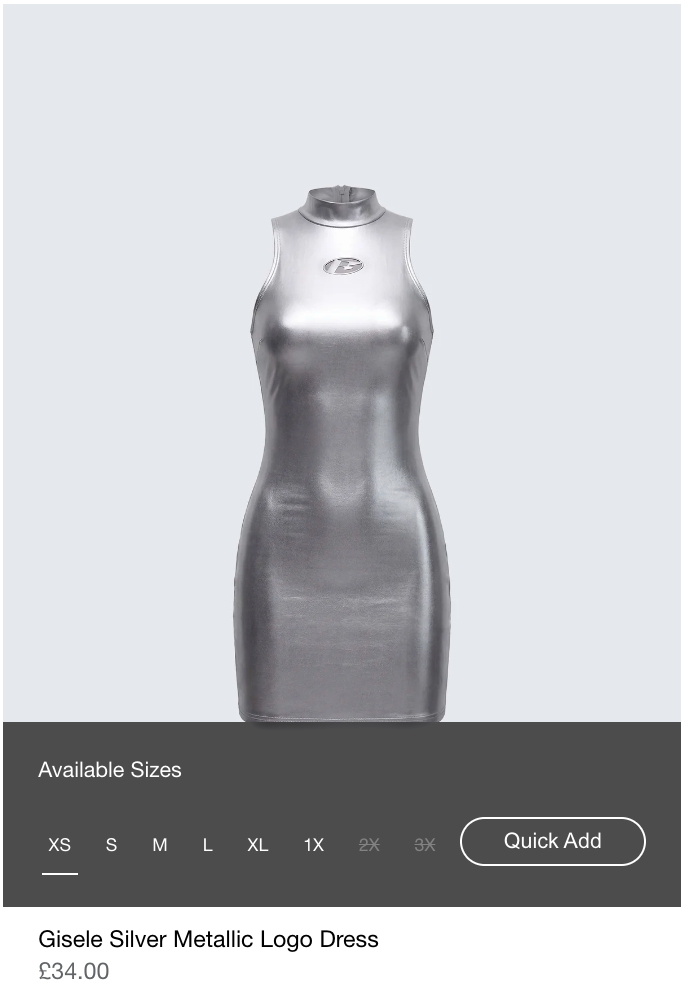 Quick add with every size from XS to 3X