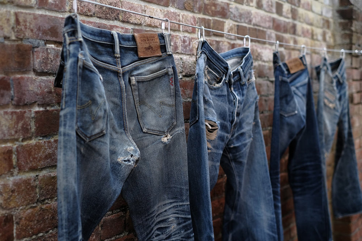 Worn and faded Iron Heart denim