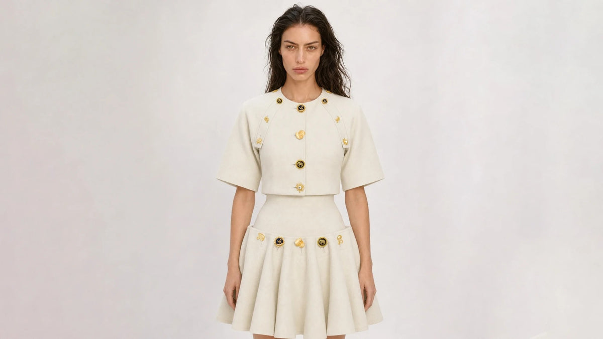 A matching jacket and skirt